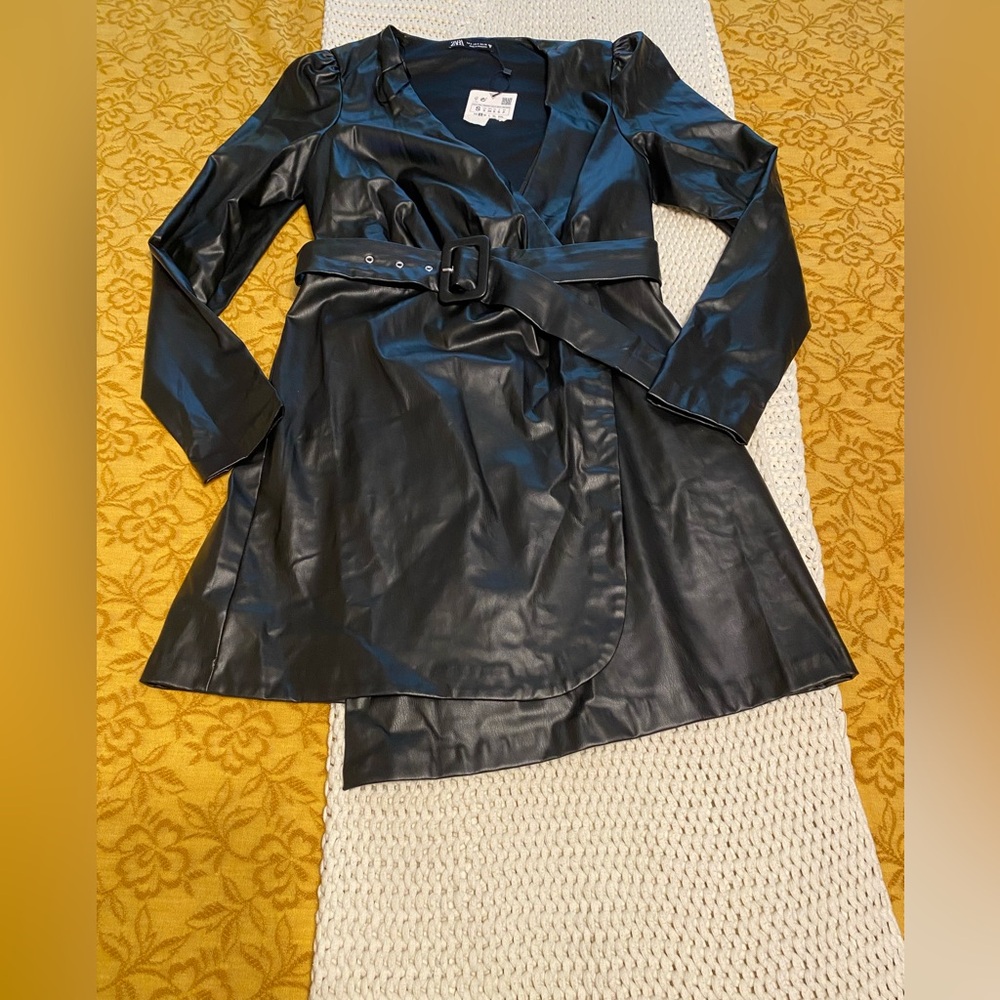Zara Black Leather Moto Jacket with Silver Hardware